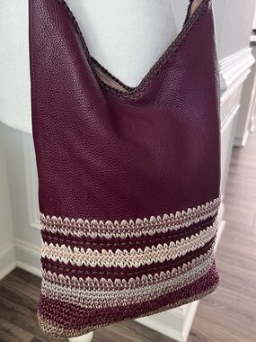 The Sak Burgundy and Beige Crochet-Trim Back to Bali Shoulder Bag